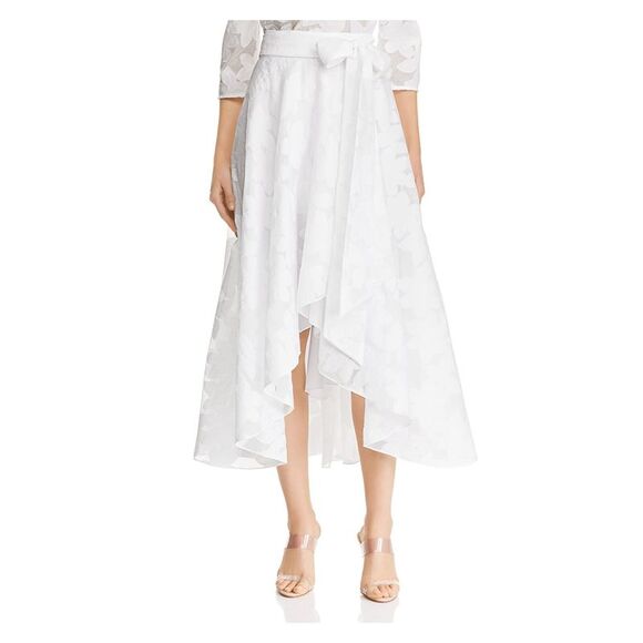 MILLY Dresses & Skirts - MILLY Womens White Ruffled Floral Midi Wrap Skirt Size: 0